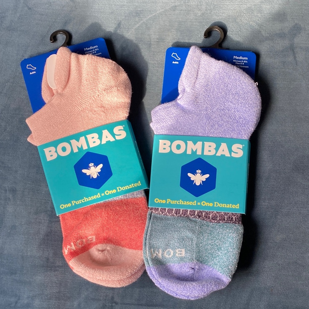 Bombas  NWT x2 Peach and Lavender Ankle Socks Duo size medium